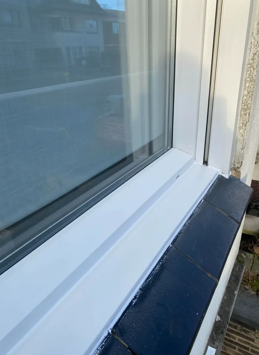 Hetzelfde raamprofiel met een egale witte afwerking na herstel